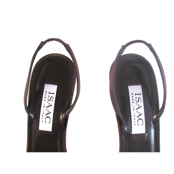 Women's Shoes Heels Designer Issac Brown Satin Fabric Slingbacks Heels 8.5 M - Picture 10 of 16